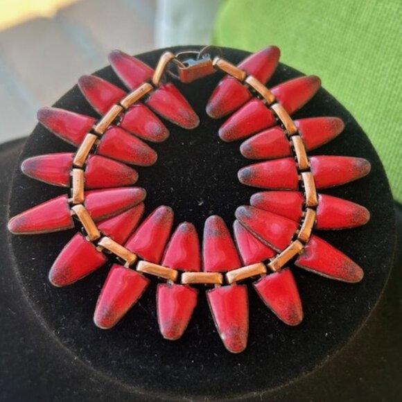 RENOIR MATISSE “NEFERTITI” Red Enamel Copper Link BRACELET - Picture 1 of 10